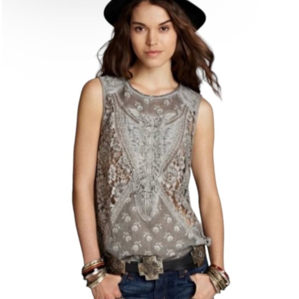 Free People Gray Lace Overlay Sleeveless Top - Picture 16 of 16